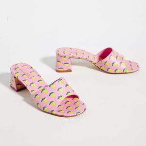 Larroudé Brigitte Heels – Pink Lemon Print – Size 10 – NEW
